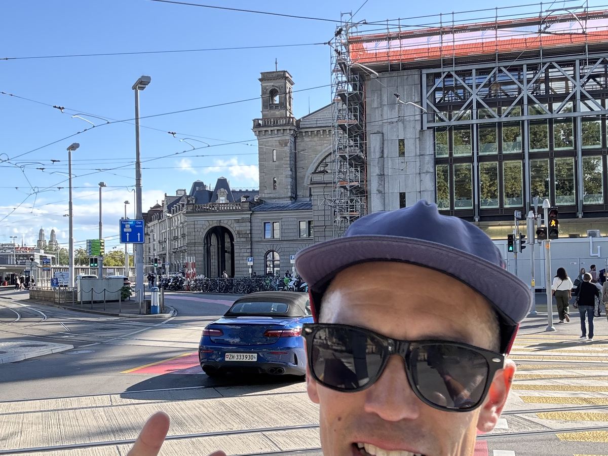 Dominik Erne in front of Zurich main station